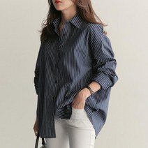 봄 가을 여성 의류 여름 여성 루즈핏 빅사이즈 긴소매 블루 스트라이프 셔츠