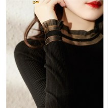 IBOY UGIRL 여성 레이스 레이어드 슬림핏 이너 니트 긴팔 티셔츠