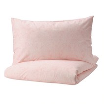 이케아 예테발모 이불커버+베개커버2P 라이트핑크화이트 200x230+50x80cm 면80% 비스코스20%