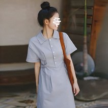 여성 캐주얼 스모그 블루 시크 셔츠 여름 원피스 프렌치 단아한 반팔 스커트