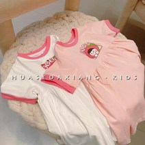 PigPug 한국 아동복 22 여름 소녀 달콤 귀여운 공주 치마 소녀 서양 캐릭터 반팔 라운드