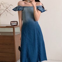 [랜덤플레이] 그라데이션 데님 프릴 나시 롱 원피스
