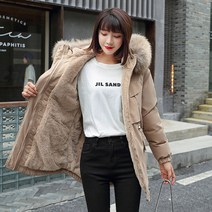 겨울 퍼 후드 다운 점퍼 여성 케쥬얼 단색 루즈핏 포켓 패딩