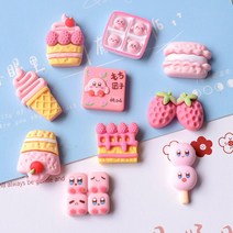 사랑스러운 미니 만화 핑크 케이크 음식 및 놀이 레진 스크랩북 DIY 주얼리 머리핀 액세서리 공예 10, 01 Mixed