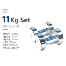 크롬 도금 아령 덤벨 세트 1+1 1kg 2kg 3kg 4kg 5kg 6kg 7kg 8kg 9kg 10kg 11kg 12kg, 11kg(1+1)