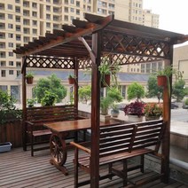 조립식 파고라 벤치 테이블 차양막 나무정자 루프탑, 그리드 모델 + 의자