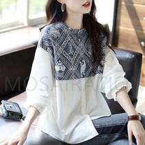 MOSAIRATION 여성용 봄 가을 셔츠 블라우스 긴팔 레이어드 상의 프린트 ZH23080631
