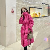 2022 한국판 미디엄 롱기장 도톰 PU 패딩 프리미엄 90 화이트 오리털 후드 워싱 프리 기모 코트