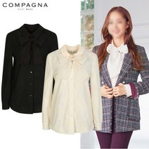 꼼빠니아 리본넥 플라워자수 블라우스-CW19RC0104323A