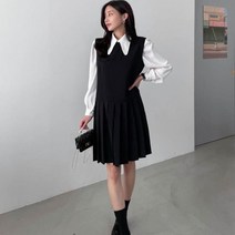 브이와이 여자 플리츠 테니스 검정 일자 민소매 스판 원피스