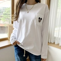 디즈니 미키 라운드넥 긴팔티셔츠 포켓 기본 면티