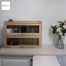 찬장 우드쇼케이스 디저트 카페인테리어 진열장 미니진열대 원목선반장 컵 빵보관함, 원목색-60종 이중 【현품】, 단문