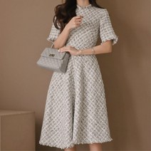 봄 가을 여자 모임 정장 하객룩 트위드 반팔 원피스 깔끔한
