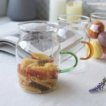 컬러 투명 유리 컵 플레이팅 데코 커피 밀크 머그 음료 카페 손잡이 글라스 잔 시리얼 글래스 귀여운 머그컵, 블루(500ml)