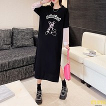 잇츠스타일 [L~3XL] 빅사이즈 롱티셔츠 도트 소매 롱원피스