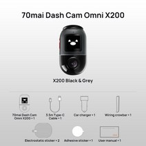 70mai-대쉬 캠 옴니 X200 360 ° 풀 뷰 내장 GPS ADAS 70mai 자동차 DVR X200 카메라 24 시간 주차 모니터 eMMC 스토리지 AI 모션, 32GB, X200 블랙 그레이