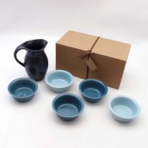 달소금 예쁜 도자기 전통주잔 5인 막걸리잔 선물세트-하늘빛SET, 하늘빛SET