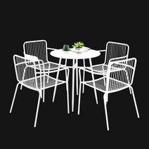 야외 테이블과 의자 밀크 티 숍 레저 발코니 플라스틱 나무 접이식 카페 레스토랑 야외 의자, 테이블 1개와 의자 4개(흰색)