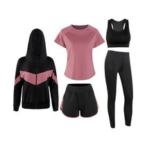 여성 트레이닝 5종 세트 (후드집업+티셔츠+브라+반바지+레깅스) 운동복 헬스복 츄리닝