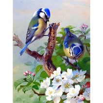 올레보 액자 캔버스형보석십자수 Diy세트 라운드 비즈 핫 제품 새 30 X 40 cm, 1세트, G1381.올레보 파랑새