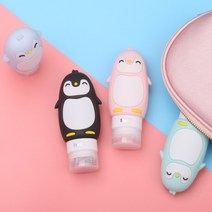 휴대용 펭귄 리필 공병 90ml 4종 [여행용 샴푸 린스 로션 기내반입가능 실리콘 핸드크림 용기], 블랙