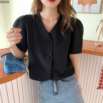 VSYOY 브이넥 시폰 벌룬 블라우스