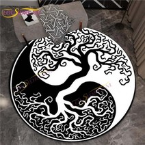 원형 멍석 만다라 러그 북유럽 타로 Tree of Life 라운드 카펫 Yggdrasil 파스텔 골드 프린트 거실 침실 의자 셀틱 매듭 생명의 나무 매트, 60cm, 13