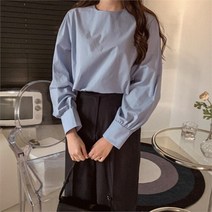셀러허브(잡화) 여자 라운드넥 퍼프 긴팔 코튼 블라우스