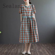 [Sealang]여성 롱 면 마 원피스 빅사이즈 여름 GF7YANF307