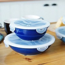 도매로드 찬기 뚜껑포함 도자기 밥그릇 W02A5D3 반찬통 블루밍 2size 핸드메이드 국그릇 밀폐용기 보관용기