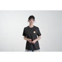 애니멀스 E 귀여운 동물 캐릭터 로고 남녀공용 반소매 면 반팔 라운드 티셔츠
