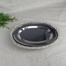 스텐 은장 타원 접시 굽 12 omg 과일 안주 고급 과일 스테이크 파스타 반찬 나눔, 스텐 금장 타원접시 굽 16