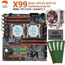 MJ-x 99 마더보드 LGA 2011-3 세트 인텔 제온 E5 2670 V3 2 개 CPU 64GB = 4x16GB DDR4 ECC RAM 2400MHz A400 SSD 980, 02 CPU
