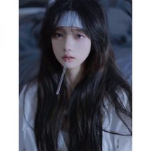 단발머리 정수리탈모 붙임머리 앞머리가발 여성탈모 칼단발 통가발, 자연 검은 머리 그물