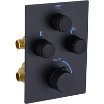 NPYSVSSS 모던 푸시 버튼 3방향 온도 조절 샤워 밸브 숨겨진 다기능 황동 수도꼭지 러프인 믹서 다이버터 밸브 키트는 흐름 및 온오프를 동시에 제어할 수 있습니다 매트 블랙, 매트 블랙.