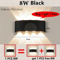 Led 벽 조명 인테리어 램프 110v 220v IP65 방수 욕실 집 야외 침실 정원 장식, 8W Black Get 1 FREE, CHINA, Cold White + Not Waterproof