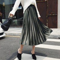 벨벳 롱 스커트 주름 플리츠 여성 밴딩 치마 데일리룩