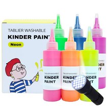 따블리에 워셔블 킨더 페인트 유아 물감 세트 뾰족캡 120ml 형광6색+UV랜턴, 형광6색