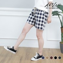 사입자mall F5002 굵은체크 반바지 허리밴딩