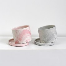 매트 마블 세라믹 화분 받침세트 도자기화분 유약 인테리어 북유럽 대리석 패턴 화분, 그레이