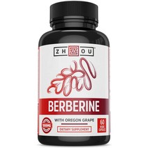 Zhou Nutrition Berberine 1000 mg 건강한 지방 대사 및 케톤 합성을 위한 오리건 포도 천연 베르베린 혈당 조절 심장 간 눈 대장 소화 건강 영양제, 60 정