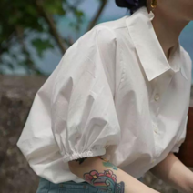 [엔젤D] 여성 르디 볼륨 반소매 카라 셔츠 블라우스