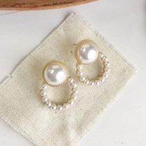 다왕 bZE663 노란 골드 엔틱 진주 둥근 귀걸이 [은침]
