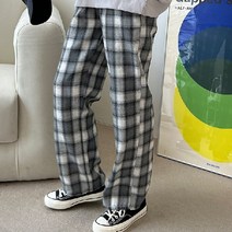 러셀 여성 와이드 바지 밴딩 팬츠 체크무늬 팬츠 2색