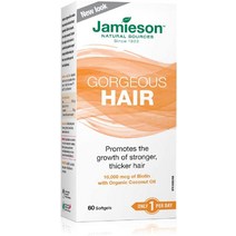 (캐나다 직송) 자미에슨 고저스 헤어 - 10 000 mcg 60정 Jamieson Gorgeous Hair Biotin with Organic Coconut Oil, 기본