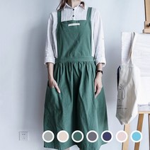 살림살림 파스텔 컬러 린넨 코튼 공방 어린이집 카페 앞치마, 베이지