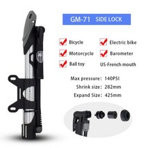 GIYO 자전거 휴대용 고압 스마트 에어 펌프 타이어 전동 에어샥 120/140PSI 공기 팽창기 발 페달 회전식 긴 호스 PRESTA SCHRADER 7 유형, GM71 Side lock