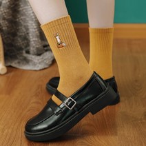 야호몰 깜찍한 여우 자수 패션 무지 중목 fox양말