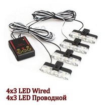 굴삭기 지게차 경광등 경고등 차량용 4x3 Led 무선 원격 구급차 경찰 조명 12V FSO 스트로브 경고 자동차 비상 플래시 스트로보 스코프 액세서리, wired 4x3 LED+Blue N White