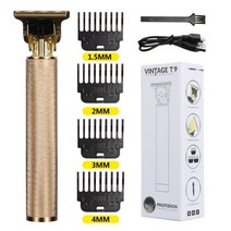 새로운 T9 전기 머리 깎기 USB 충전식 무선 면도기 수염 트리머 전문 이발사 남성용 헤어 커팅 머신, 골드 -USB-NoBox, 하나